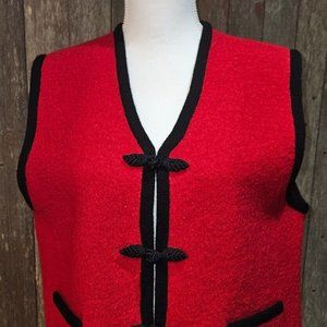 Vintage Herman Geist Red Black Vest 100% Wool Women's M Hong Kong